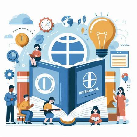 Education and learning concept. People reading books. Flat vector illustration.のイラスト素材