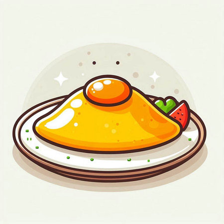 Illustration of a yellow pudding on a plate. Vector illustration.のイラスト素材