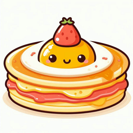Cute pancake with strawberry. Vector illustration of pancake with strawberryのイラスト素材