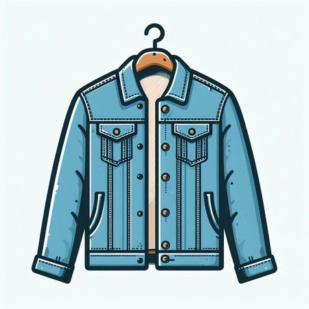 Denim jacket on hanger. Vector illustration in retro style.のイラスト素材