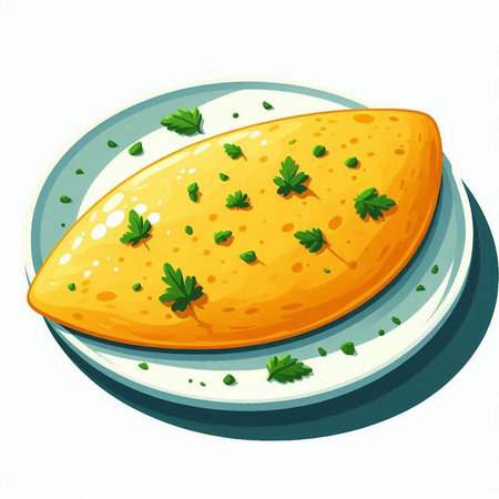 Illustration of an omelette with parsley on a plateのイラスト素材