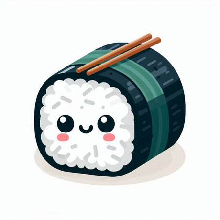 Illustration of a sushi roll with chopsticks on a white backgroundのイラスト素材