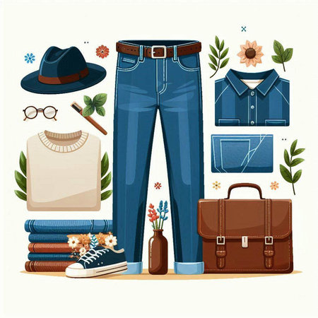 Set of trendy men's clothes and accessories. Vector illustration in flat style.のイラスト素材