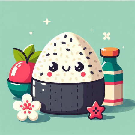 Cute Kawaii sushi character vector illustration. Japanese food concept.のイラスト素材