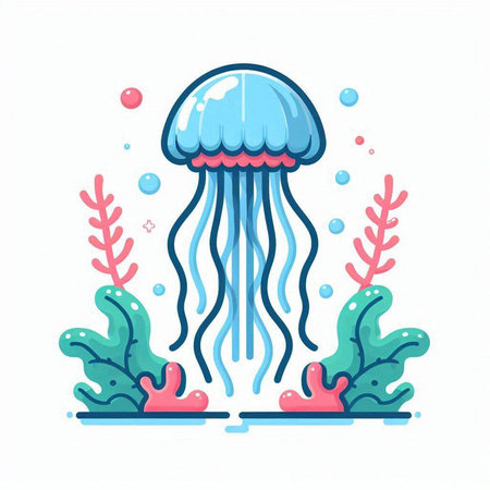 Jellyfish in the sea. Vector illustration in flat style.のイラスト素材