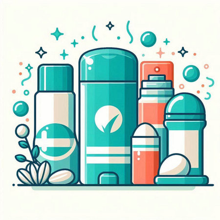 Vector illustration of a set of cosmetic products. Shampoo, deodorant, antiperspirant, deodorant.のイラスト素材