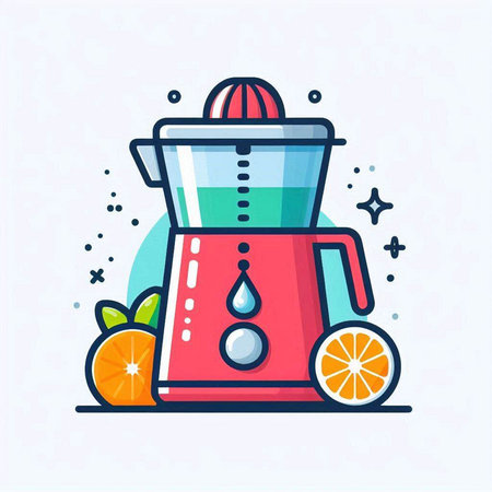 Modern flat line style vector illustration of juicer with orange juice.のイラスト素材