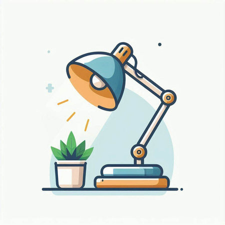Vector illustration of a desk lamp and a flower in a pot on a white backgroundのイラスト素材
