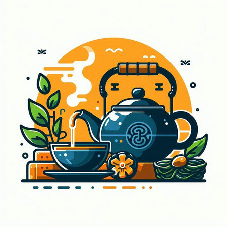 Tea ceremony, teapot and teacup. Vector illustration.のイラスト素材