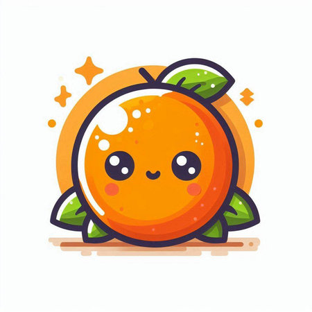 Cute orange fruit character on white background. Vector flat cartoon illustrationのイラスト素材