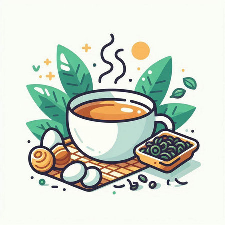 Cup of tea with beans and oatmeal. Vector illustration.のイラスト素材
