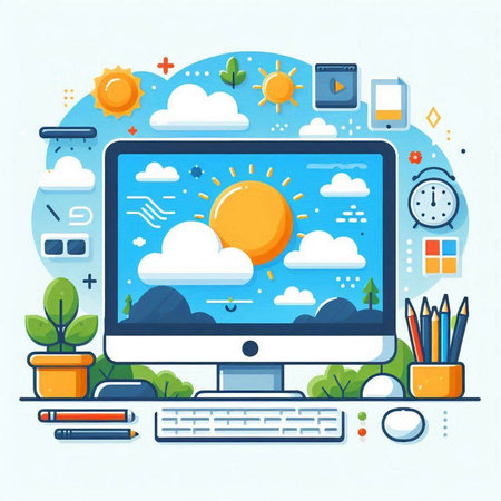 Modern flat design vector illustration concept of cloud computing, internet of things, social media, online communication, cloud computing.のイラスト素材