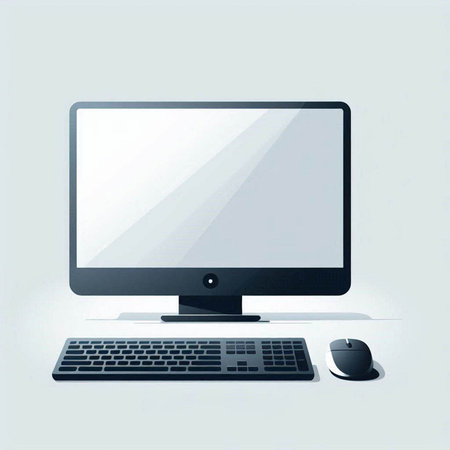 Computer monitor with keyboard and mouse on white background. Vector illustration.のイラスト素材