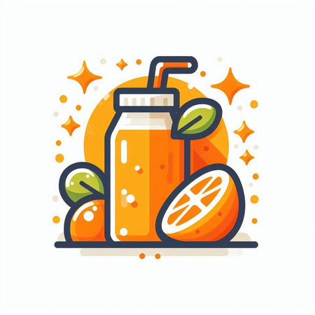 Orange smoothie flat icon. Vector illustration of orange juice in glass bottle with straw.のイラスト素材