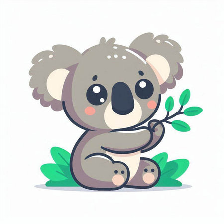Cute koala sitting on the green grass. Vector illustration.のイラスト素材