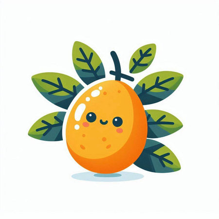 Cute kawaii orange fruit with leaves. Vector illustration.のイラスト素材