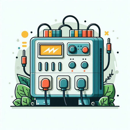 Electronic meter on the background of green plants. Vector illustration.のイラスト素材