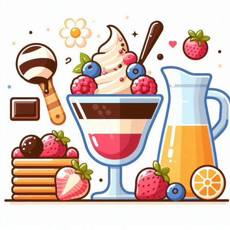 Vector illustration of a set of different desserts in a glass cup.のイラスト素材