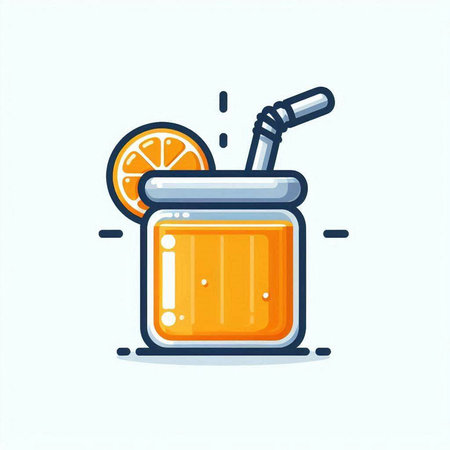 Orange juice in a glass with a straw and a slice of orange. Vector illustration.のイラスト素材