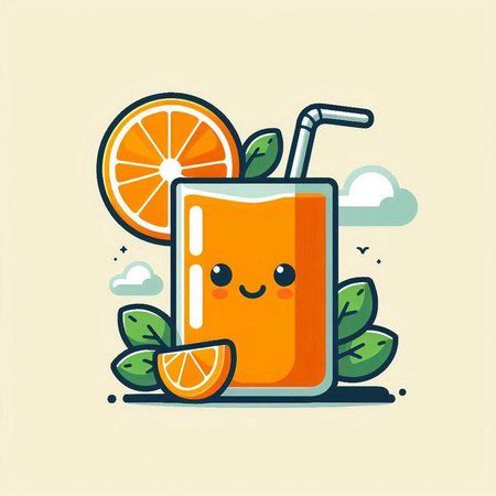 Cute orange juice character. Vector flat cartoon illustration icon design. Isolated on white backgroundのイラスト素材