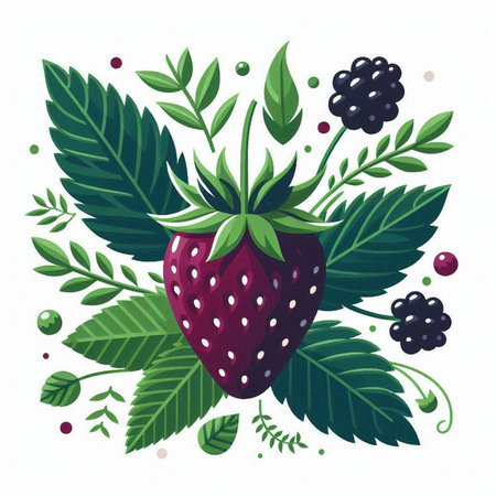 Strawberry vector illustration. Fresh berry with leaves and berries.のイラスト素材