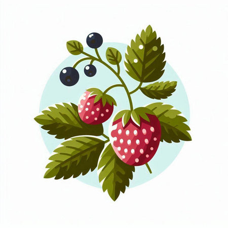 Strawberry branch with berries on a white background. Vector illustration.のイラスト素材
