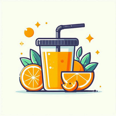 Orange juice in a glass with a straw. Vector flat illustration.のイラスト素材