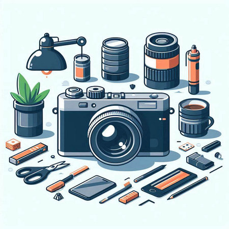 Photographer equipment. Vector illustration in isometric 3d style.のイラスト素材