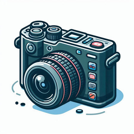 Retro camera on a white background. Vector illustration in cartoon style.のイラスト素材