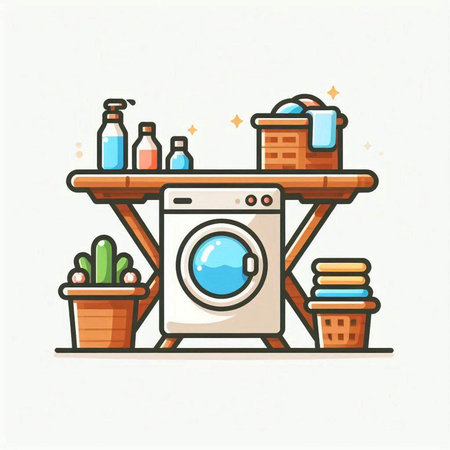 Laundry room. Laundry service. Vector illustration.のイラスト素材
