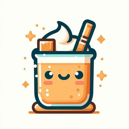 Cute cup of coffee with whipped cream. Vector flat cartoon character illustration icon designのイラスト素材