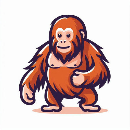 Orangutan cartoon mascot. Vector illustration isolated on white background.のイラスト素材