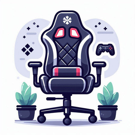 Vector illustration of gaming chair with gamepad. Flat style design.のイラスト素材