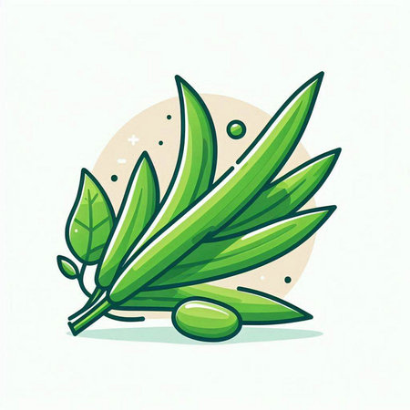 Olive branch with green leaves and olives. Vector illustration.のイラスト素材