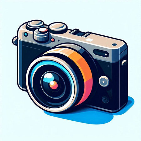 Retro camera on a blue background. Vector illustration. Eps 10のイラスト素材