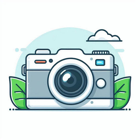 Camera icon. Vector illustration in flat linear style on white background.のイラスト素材