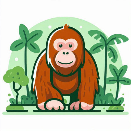 Vector illustration of a cute monkey sitting on the grass in the jungleのイラスト素材