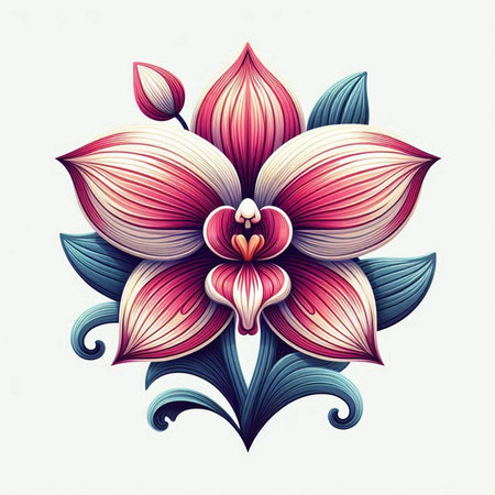 Orchid flower, design element. Can be used for cards, invitations, banners, posters, print design. Floral background in line art styleのイラスト素材