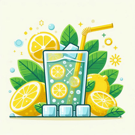 Cocktail with lemon, lime and ice. Vector illustration.のイラスト素材
