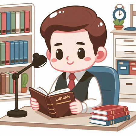 Illustration of a Lawyer Reading a Book at the Desk in the Officeのイラスト素材