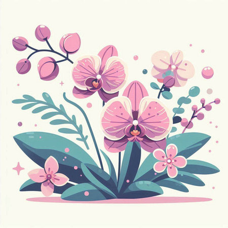 Floral background with orchids and flowers. Vector illustration.のイラスト素材
