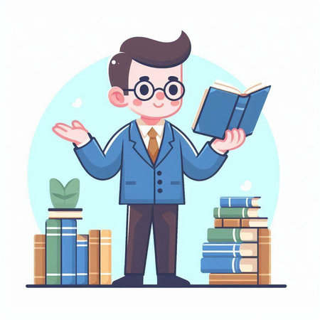 A man in a suit with a book in his hands. Vector illustrationのイラスト素材