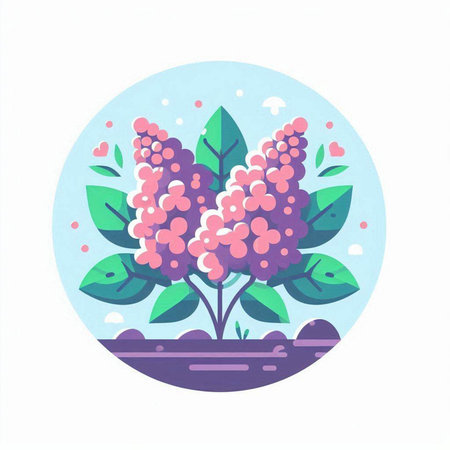Flowering branch of lilac in a circle. Vector illustration.のイラスト素材