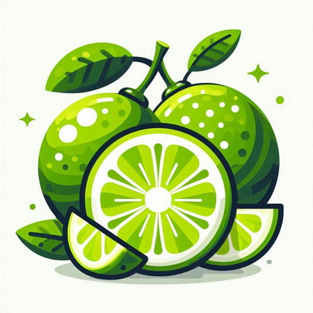 Lime fruit isolated on white background. Vector illustration in flat style.のイラスト素材