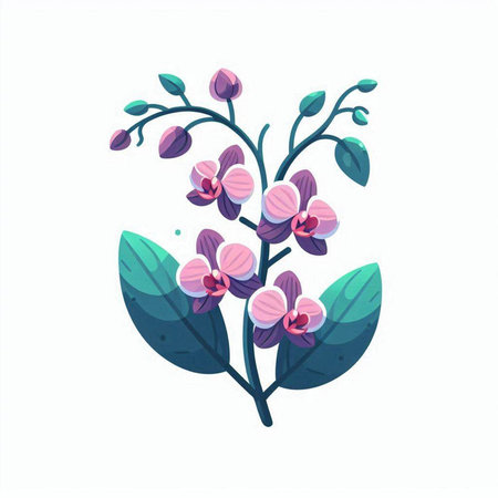 Orchid flowers isolated on white background. Vector illustration in cartoon style.のイラスト素材