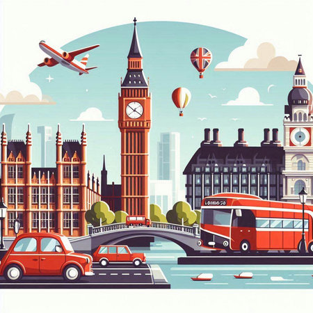 London, United Kingdom. Cityscape with famous landmarks. Vector illustrationのイラスト素材