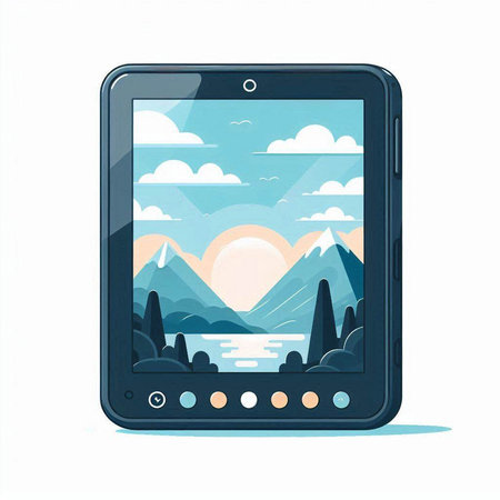 Smartphone with mountains on screen isolated on white background. Vector illustration.のイラスト素材