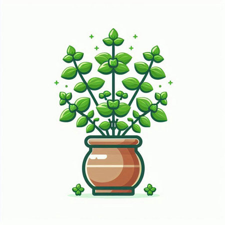 Illustration of a green plant in a pot on a white backgroundのイラスト素材