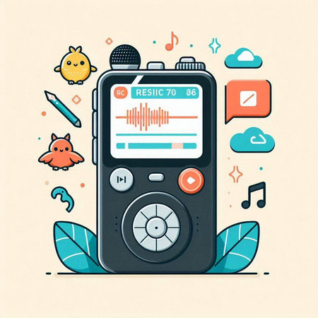 Vector illustration of music player with media icons. Flat line art design.のイラスト素材