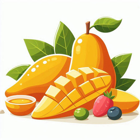 Mango fruit vector illustration isolated on white background. Mango vector illustration.のイラスト素材